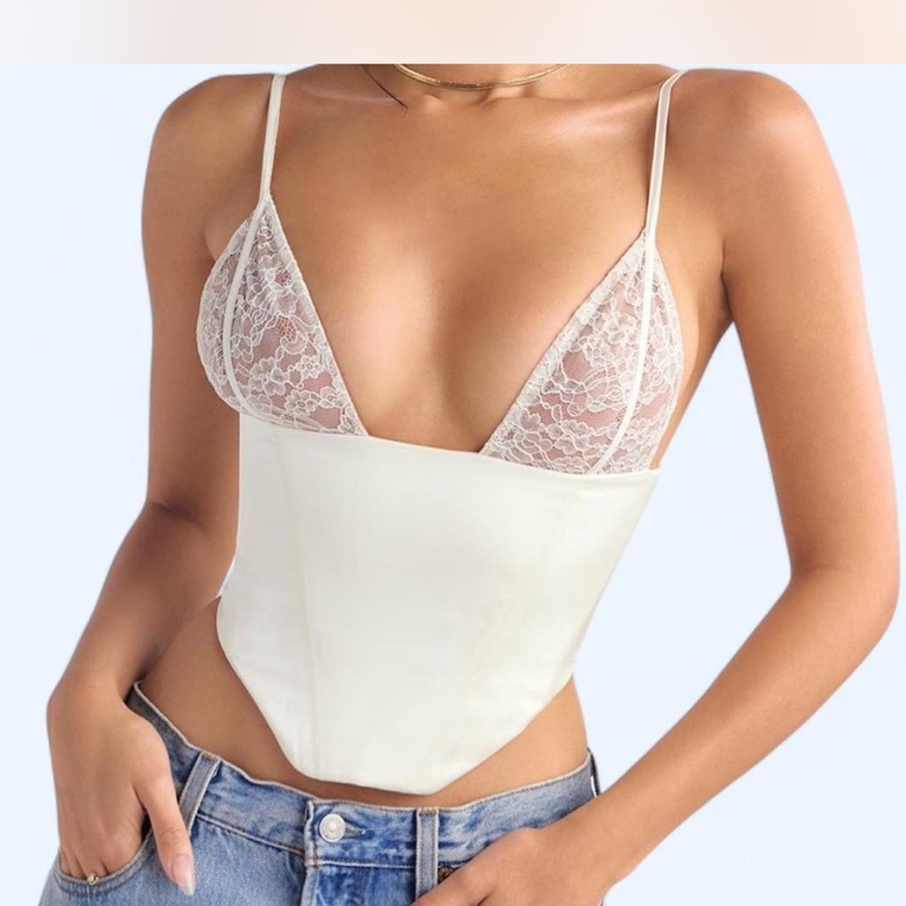 House of CB Cream Lace Crop Top